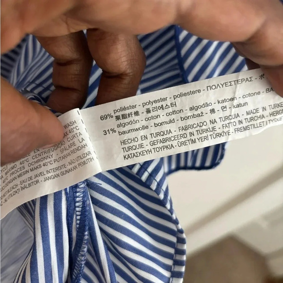 Zara Blouse XL Fairycore Peasant Blue White Stripe Ruffle Sleeve Cottagecore - Picture 4 of 7